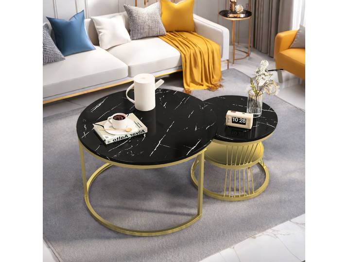 Rosahqnda Lot de 2 tables de canapé rondes modernes avec rangement, tables d'appoint de canapé, meubles de salon