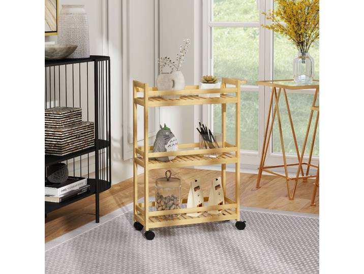 HOMCOM Chariot Service 3 Étages Bambou 55x20x75 cm