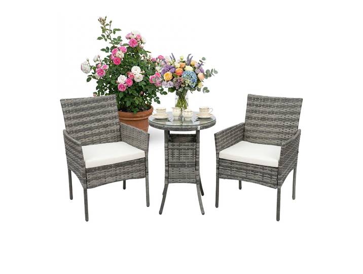 Gartenmöbel 3er-Set Rattan Creme-Grau