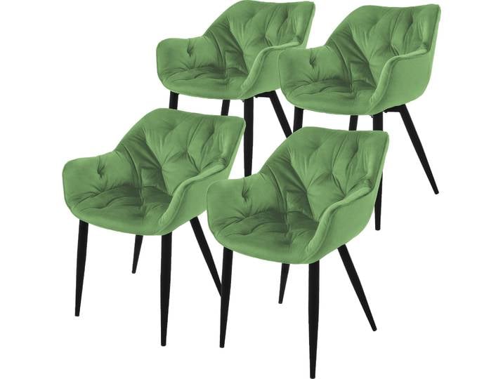 ML-Design 4er Set Esszimmerstuhl mit Rückenlehne, Salbei, aus Samt