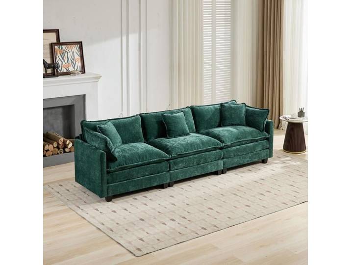 Canapé modulaire - KOMHTOM - Cloud - 3 places - Chenille verte - Assise double coussin moelleuse