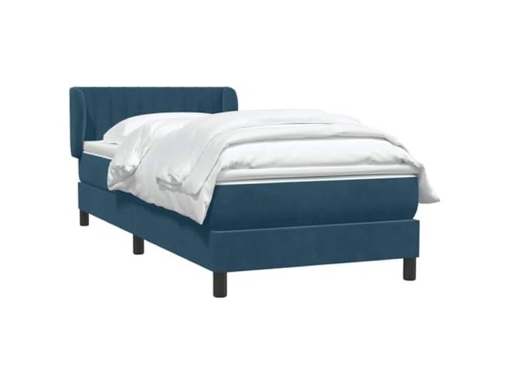 KTHLBRH Bettgestell mit Federn, Samt, Dunkelblau, 80 x 220 cm Taschenfederkernmatratze, verstellbares Kopfteil, Lattenrost inklusive, Matratzenschoner