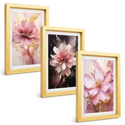 BILDER SET 3er Set - 20x30 cm Goldrahmen - Blumenkompositionen aus Rosen und Weiß