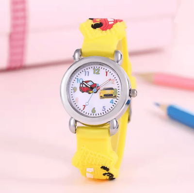 Inspire Essentials Kids Cartoon Car Quartz Watch Colorful Learning Style yellow