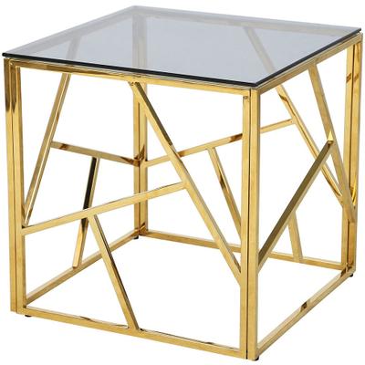 Beistelltisch SALESFEVER "Design-Beistelltisch fürs Wohnzimmer", gold (gold, grau, gold, grau), B:55cm H:55cm T:55cm, Metall, Sicherheitsglas, Tische, Beistelltisch, Edelstahlgestell: Robust, rostfrei und stilvoll