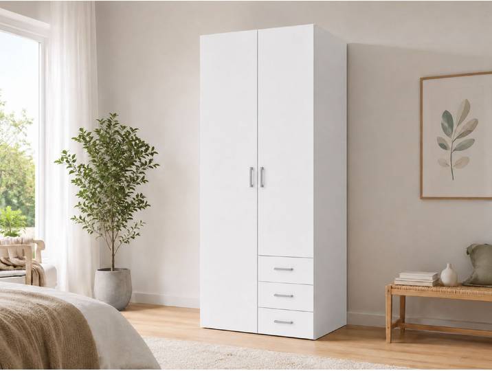Kleiderschrank HOME AFFAIRE Space Drehtürenschrank, Aufbewahrung Kasten Schrank Stauraum , weiß, B:78cm H:200,4cm T:49,5cm, Holzwerkstoff, Schränke, Kleiderschrank, Breite 78, 115,8 oder 154 cm, mit je 3 Schubkästen, innen Einlegeböden