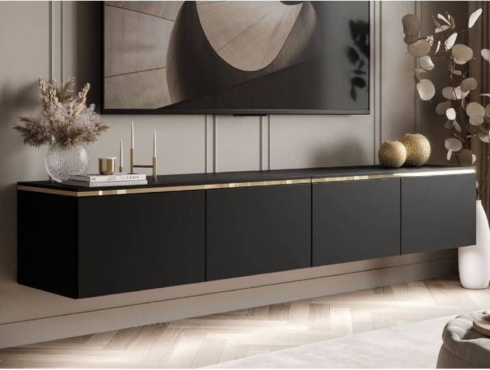 ALLHOUSE24 TV-Schrank TV-Schrank NELLY Metallbeine LED Beleuchtung Sideboard GOLD (1x TV Schrank) Breite 200 cm