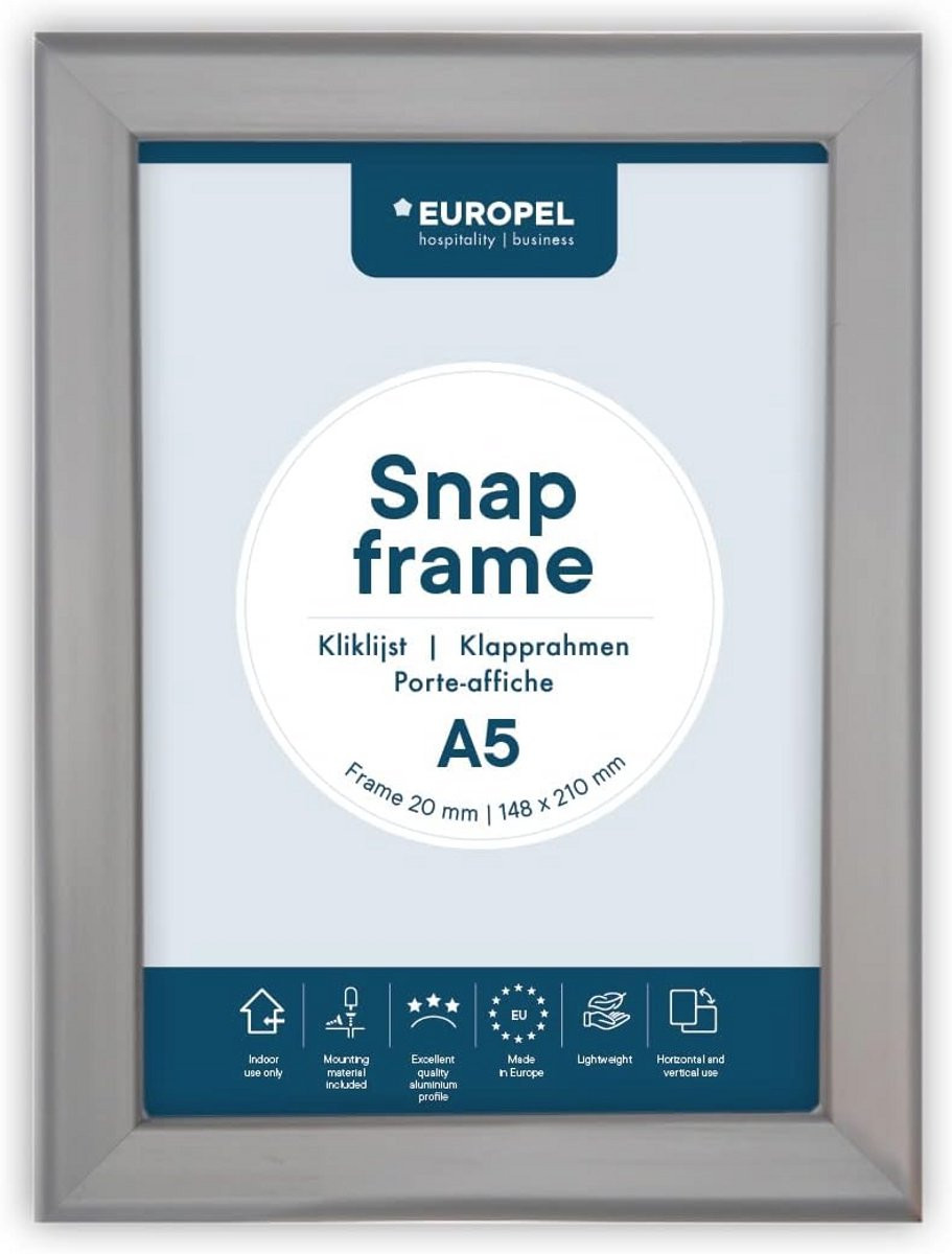 A5 Kliklijst 20 mm Geanodiseerd Aluminium Ontspiegeld Voorzetfolie Posterhouder en Display voor Detailhandel