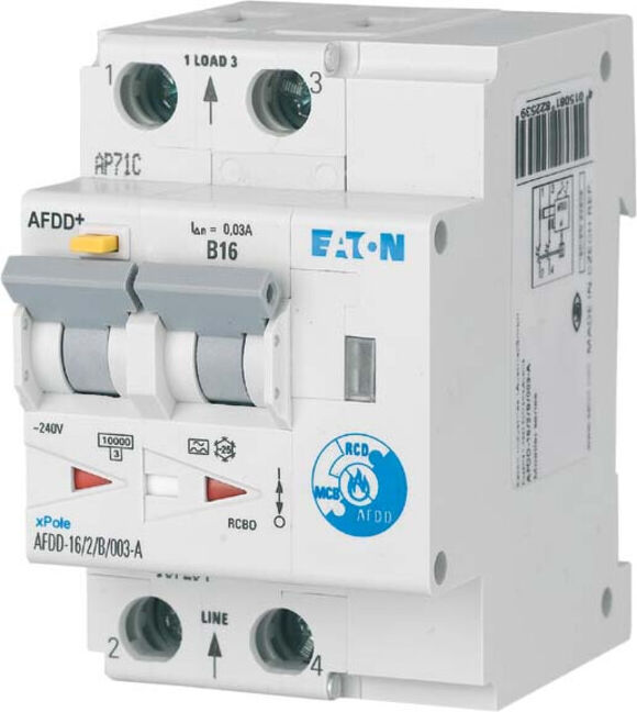 Eaton Interrupteur différentiel de protection incendie 2 pôles, B16A, 30mA AFDD-16/2/B/003-A (187204)