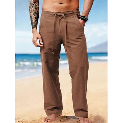 Herren Leinenhose Hose Hosen Sommerhosen Strandhose Glatt Atmungsaktiv Weich Casual Täglich Festtage Modisch Strassenmode Braun Unelastisch