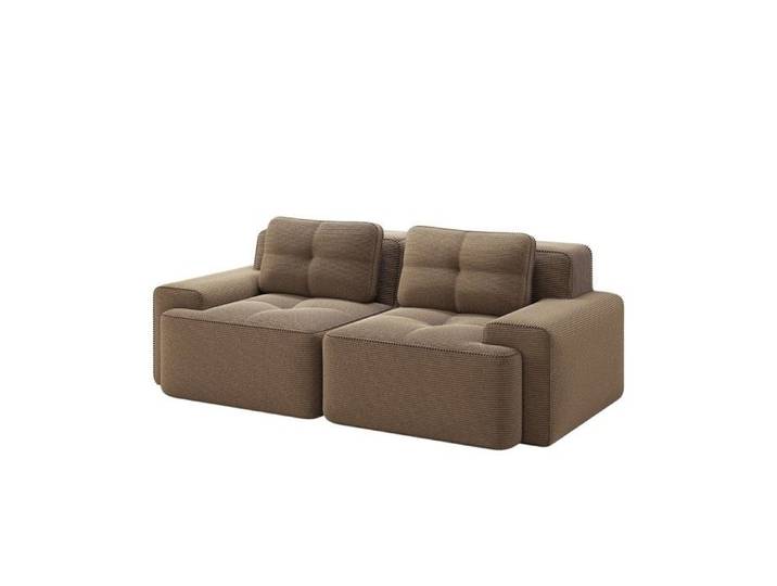 Xylo Canapé Boneless moderne en L 2 places convertible capitonné marron
