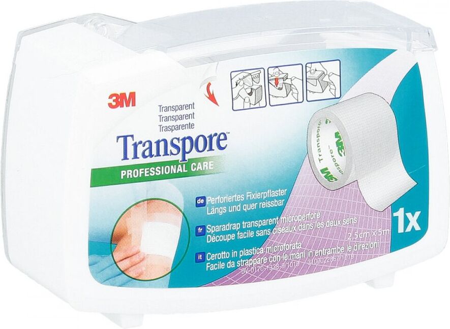 Transpore 2,5 cmx5 m Pflaster auf Abroller 1stk