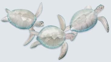 Copper Art Inc. Sea Turtles Frolic Trio Wall Sculpture Silver/Blue Set of Three, Set of Three, Silver/Blue