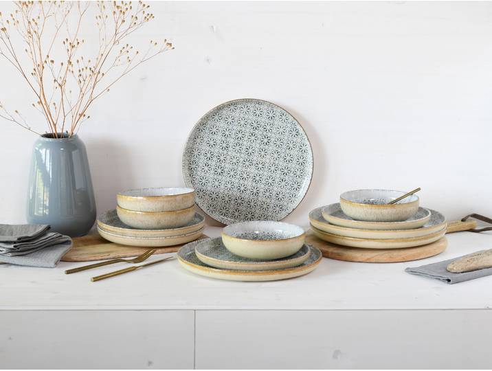 Tellerset Uno Emiliana 12-teilig Multicolor/Grau