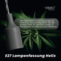 Parus by Venso E27 Lampenfassung Helix 4m Textilkabel Grau , Eurostecker , Venso Ecosolutions Lampenfassung E27 mit Kabel für E27 LED Lampe , Bulb Holder , Kabel für Lampe , Fassung E27