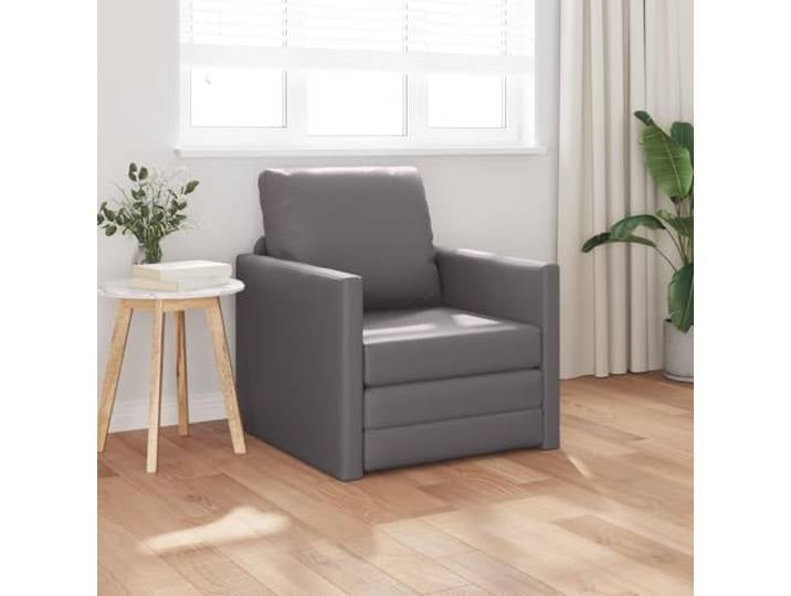 HEFZGDB 2-in-1 Boden Sofa Bett Grau 74x77x81 cm Kunstleder Sessel mit weicher Polsterung und modernem Design für stilvolle Einrichtung und komfortable Entspannung