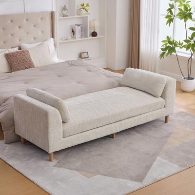 Chenille Chaise Lounge Couch with 2 Bolster Pillows