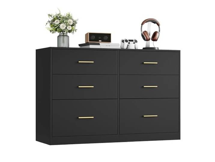 VASAGLE Kommode, modern, 6 Schubladen, 119 x 40 x 78 cm Kommodenschrank, Sideboard, Aufbewahrungsschrank, für Wohnzimmer, Schlafzimmer, Tintenschwarz, CUSTOS Kollektion LTS416BC01