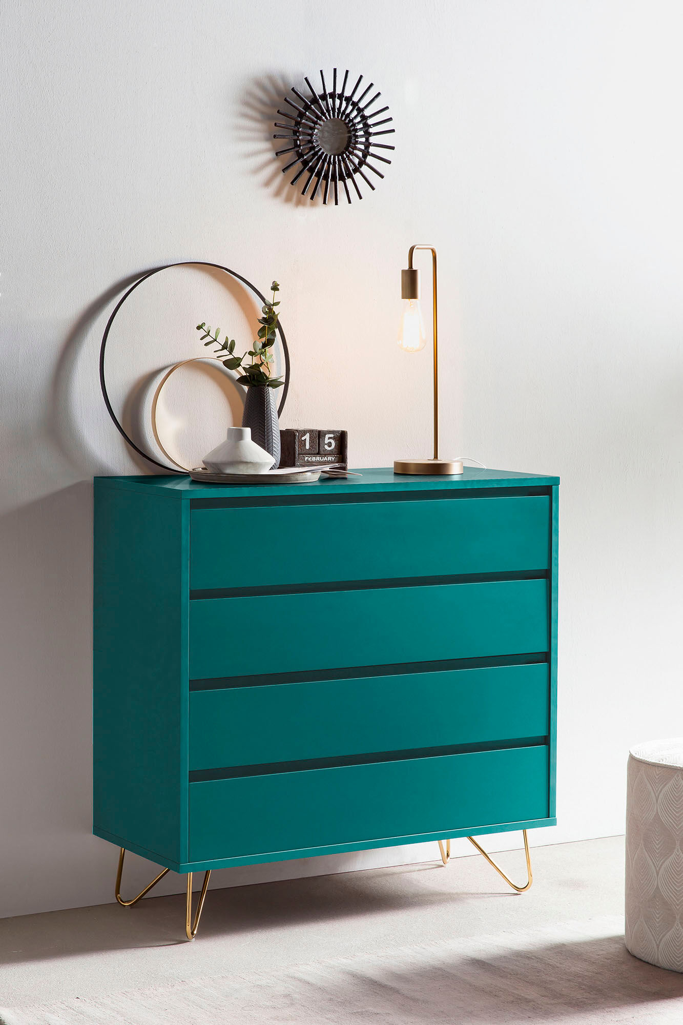 Kommode SALESFEVER "Bolton - Stilvolles Sideboard", blau (petrol, gold), B:90cm H:90cm T:40cm, MDF, Metall, Sideboards, Kommode, in tollen Farben, Sideboard, Flurschrank, Anrichte petrol, gold B/H/T: 90cm x 90cm x 40cm, 4 Stk.