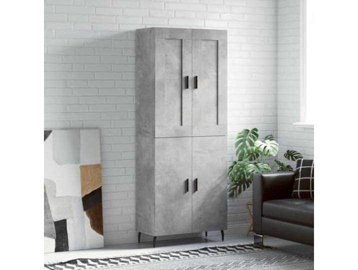 Stilvolles Highboard mit Eisenbeinen in Betongrau - Weißes Highboard fürs Wohnzimmer aus Holzwerkstoff mit viel Stauraum - Elegantes mit Aufbewahrungsfächern