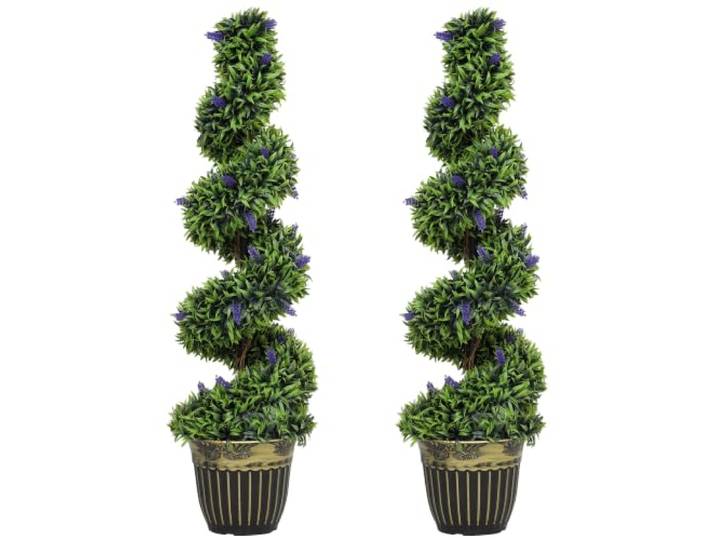 HOMCOM 2er Set Künstlicher Spiralen-Buchsbaum mit Lavendel 115cm