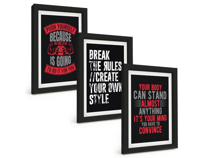 Tulup Bilder SET 3er Set - 20x30 cm Schwarzer Rahmen - Motivation, Training, Selbstentwicklung, Kunststoff, Rechteckig, 20x30 cm, einfache und schnelle Anbringung, Bilder & Rahmen, Bilder