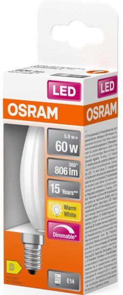Osram Retro Led Kertepære Mat E14, 5,9w=60w, Dæmp