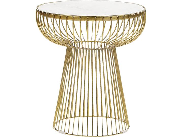 BELIANI Beistelltisch Weiß Marmor Rund 42 cm mit goldenem Säulenfuß Gitter-Optik Modern Glamourös Einbeinig Wohnzimmer Ausstattung Möbel Blumenständer