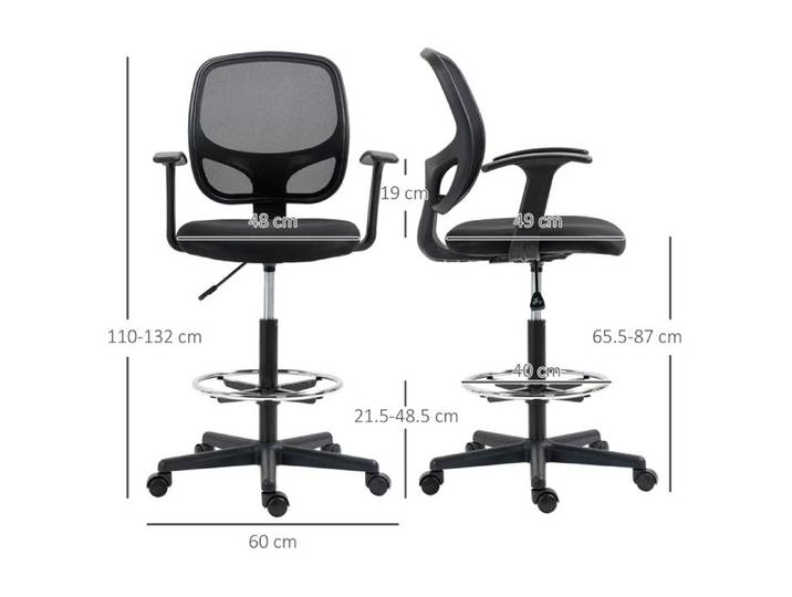 Vinsetto chaise de bureau ergonomique chaise de bureau chaise pivotante chaise à dessin repose-pieds réglable jusqu'à 120 kg