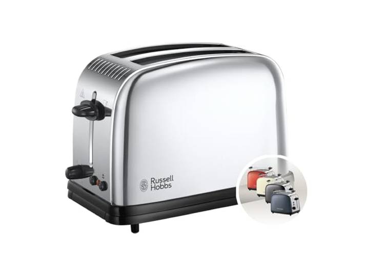 Russell Hobbs Grille Pain [Pour 2 Tranches] Victory Acier Inox (Fentes extra larges\, 6 niveaux de Brunissage rapide\, Décongèle & réchauffe viennoiserie\, Ramasse miettes\, 1670W) Toaster 23311-56