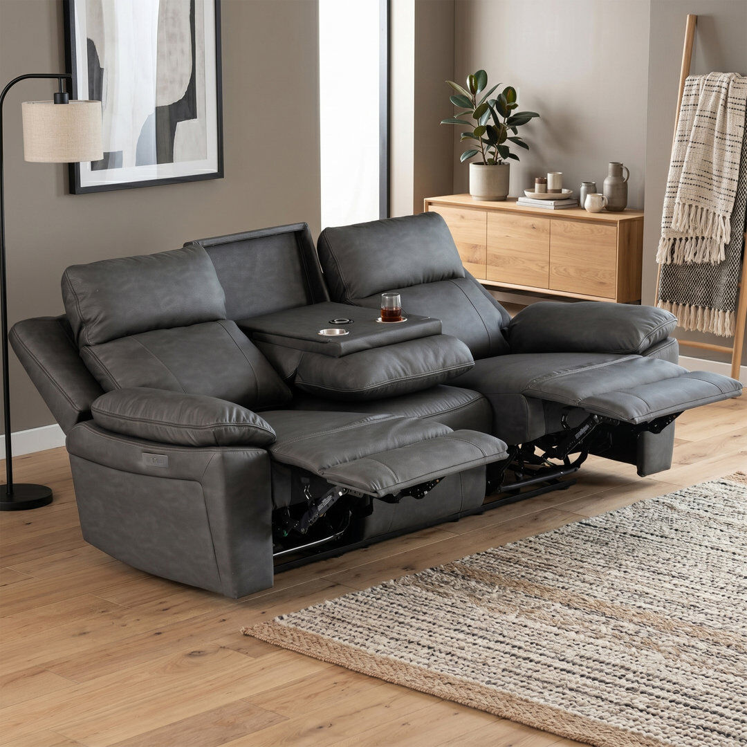 Brayden Studio Chaqueta 3 Seater Electric Reclining Sofa with Storage Grey