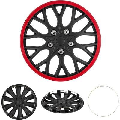 Cobra Tek CBK-HP069-15-KR 4 Black Red Hubcaps Wheel Cover