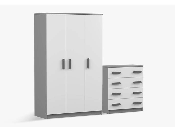 Drehtürenschrank und Kommode 2er-Set JONAS II 19/JONAS II 02 Grau Weiß Grau