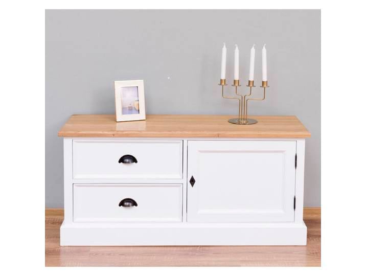 Landhaus TV Sideboard weiß mit Eichenplatte