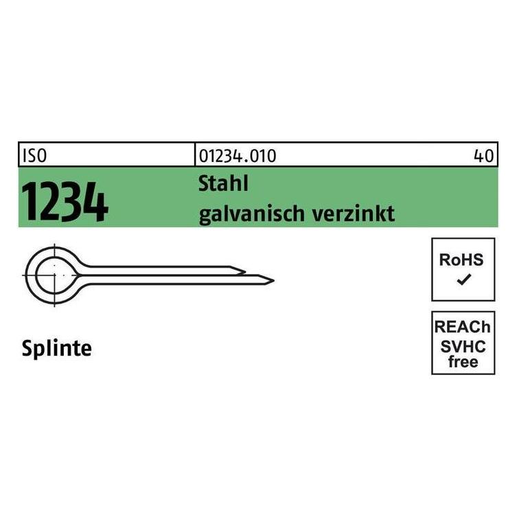 Splinte ISO 1234 2,5 x 56 Stahl galvanisch verzinkt (012340100025056)