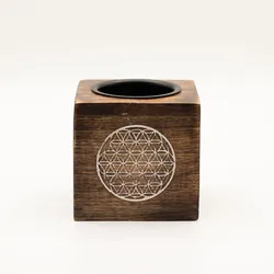 Square Mango Wood Oil Burner - Flower of Life