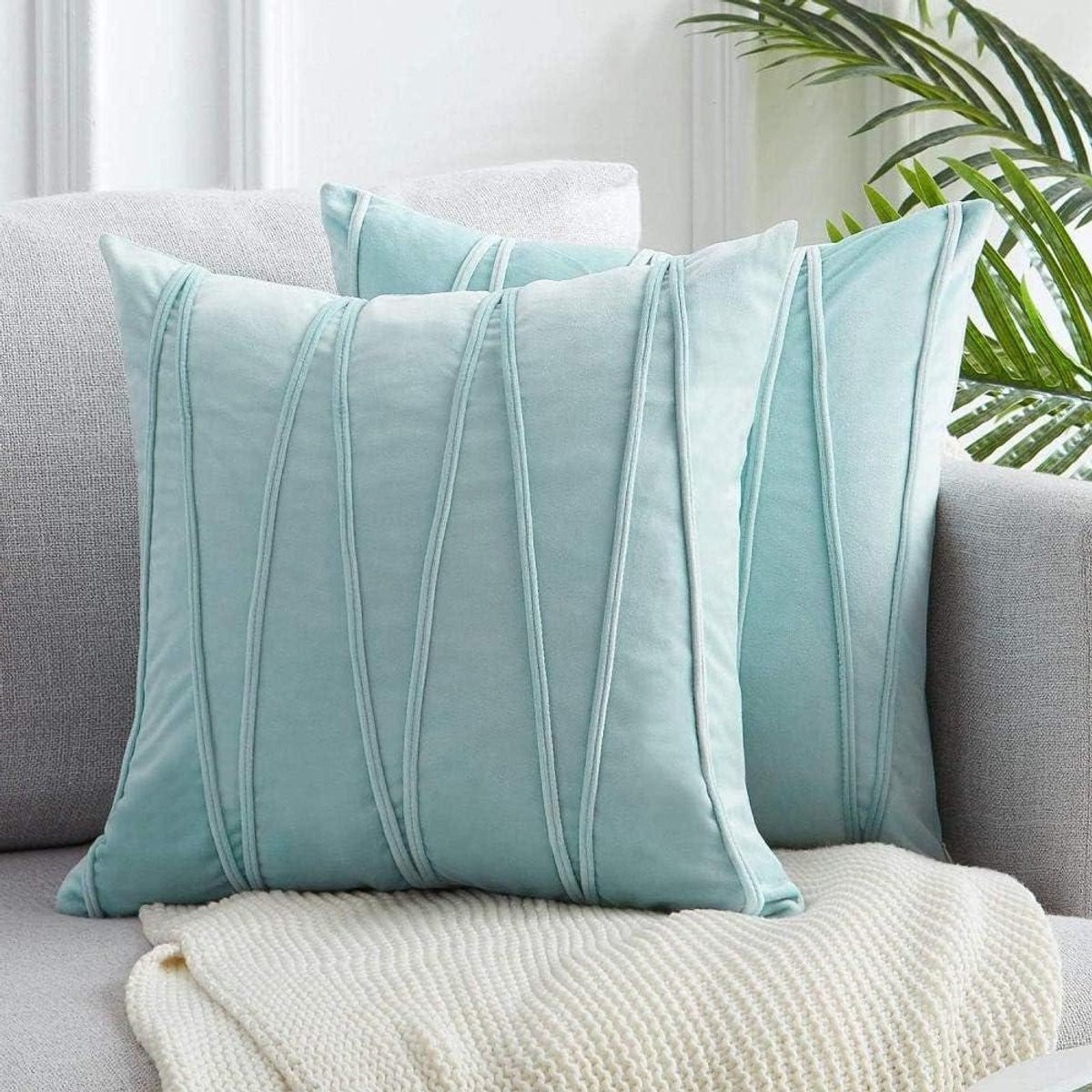 Fluweel kussenhoezen decoratieve sierkussensloop met verborgen rits - Eendenei Blauw - 60 x 60 cm