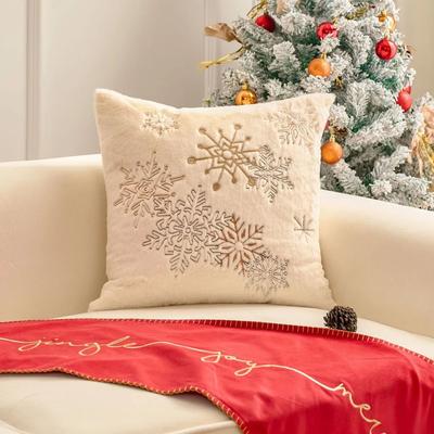 Inspire Select Modern Christmas Embroidered Plush Pillowcase Soft Decorative Throw Pillow Cover snowflake