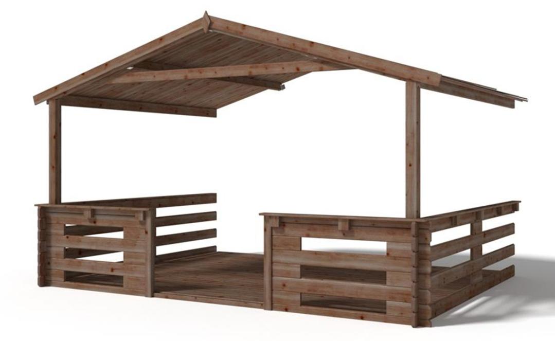 Veranda zum Gartenhaus 4x3m - Farbe Braun - Imprägniert