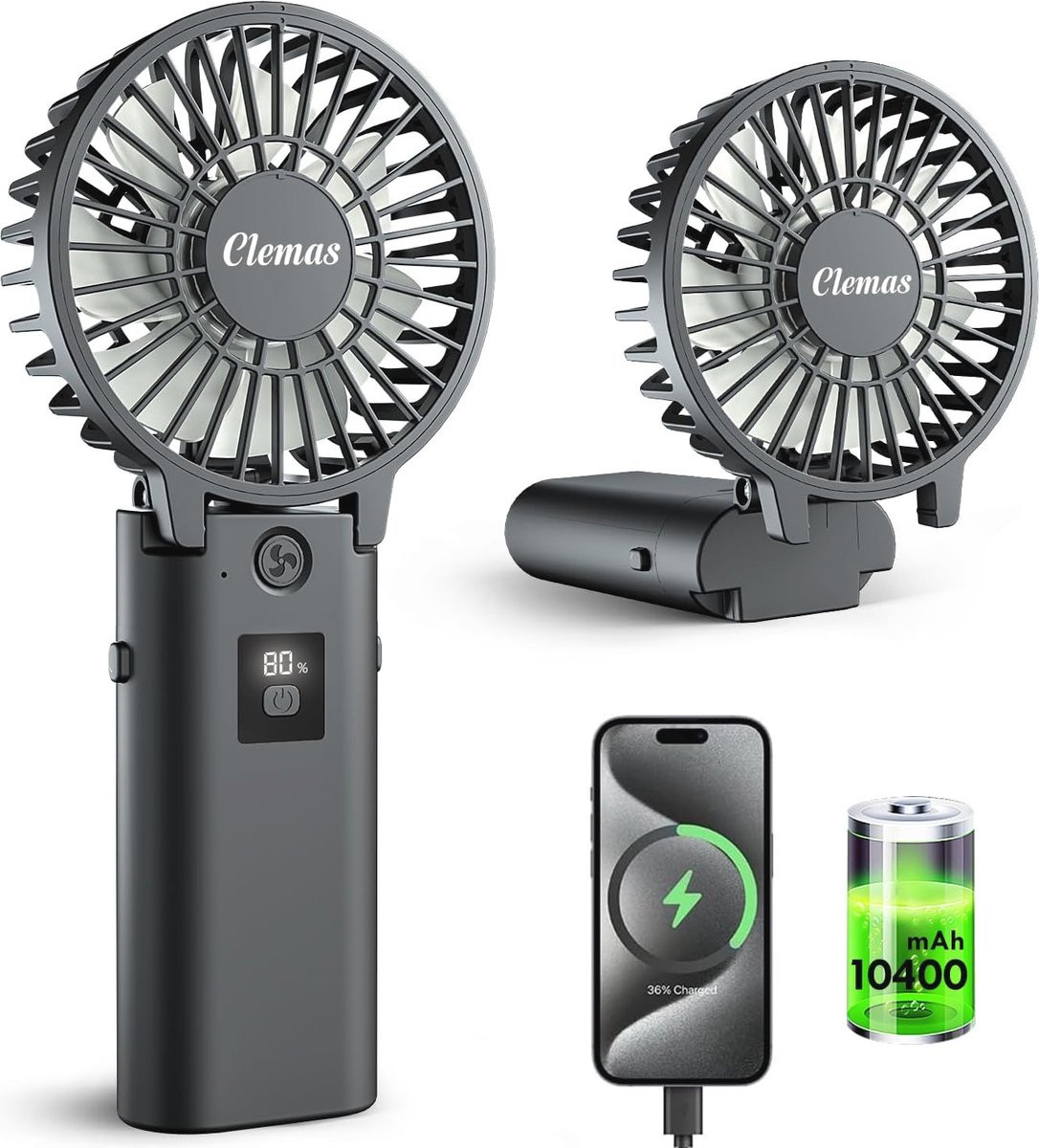 Compacte draagbare mini handventilator met oplaadbare batterij en aromatische diffuser, zwart