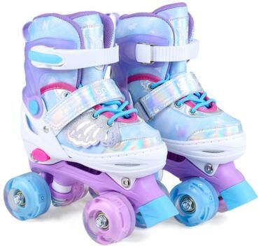 Costway Kids Roller Skates for Toddlers Ages 5-7 with 4 Light-up Wheels-Blue