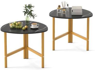 Costway Set of 2 Triangle Coffee Table Oval with Metal Legs-Black