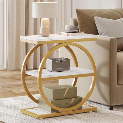 BLUEBELL Slim End Table with 3 Storage Shelves, Industrial Narrow Side Table with Metal Frame, Bedside Nightstand