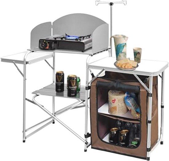 Famanu Klapptisch Tragbarer Aluminium Campingküche mit Stauraum und Haken für BBQ & Feste