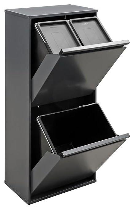 Basic CR404-B Mülltrennsystem aus Stahl | 3 Fächer Mülleimer für die Küche | 3 Fach Abfalleimer | 11+11+23 L (45 L) | Herausnehmbare Inneneimer | Recycling Schrank für Mülltrennung | anthrazit