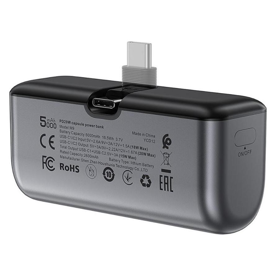 Acefast M9 Powerbank 5000mAh USB-C (male) / USB-C (female) PD 20W - black (5000 mAh, 20 W, 18.50 Wh) (52447507)