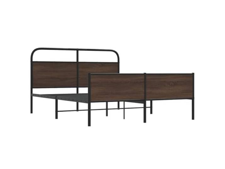 KTHLBRH Bettgestell Metall Eiche Braun 160 x 200 cm Lattenrost, robuster Stahl, Kopfteil, Rückenunterstützung, ohne Matratze