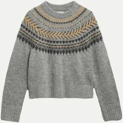 Oversized Wollpullover mit Fair-Isle-Muster Grau M