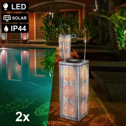 2x LED Solar Außen Steck Steh Leuchten Park Balkon Lampen Hänge Strahler silber
