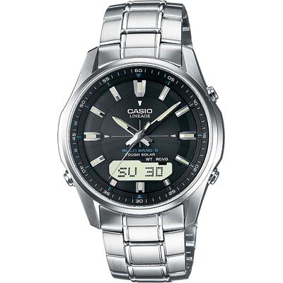Funkchronograph CASIO FUNK "LCW-M100DSE-1AER", silber (silberfarben, schwarz), Armbanduhren, Herren, silberfarben, Solaruhr, Armbanduhr, Herrenuhr, Funkuhr, Edelstahlarmband, Weltzeit